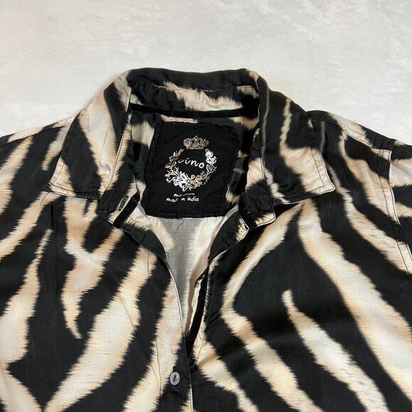 Cino Zebra Print Satin Button Up Shirt Size Medium Roll Tab Sleeve Maximalist - Picture 3 of 10